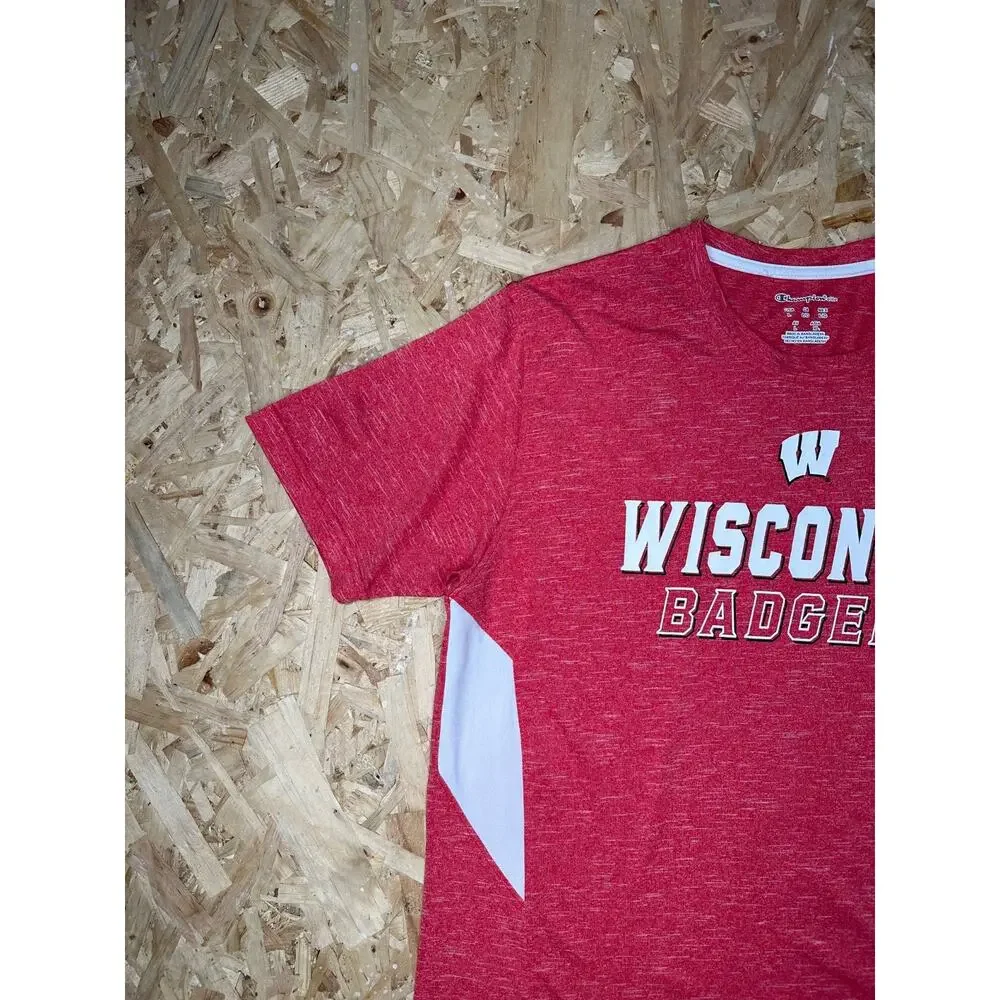 CHAMPION Wisconsin Badgers Elite Polyester Short Sleeve Shirt Men’s Sz L - Picture 3 of 6
